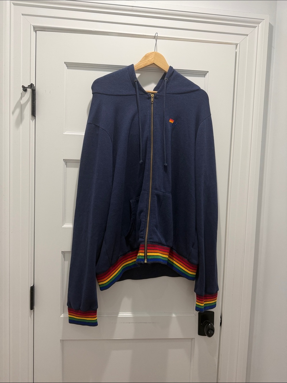 Aviator Nation Navy Zip-Up Hoodie with Rainbow Trim